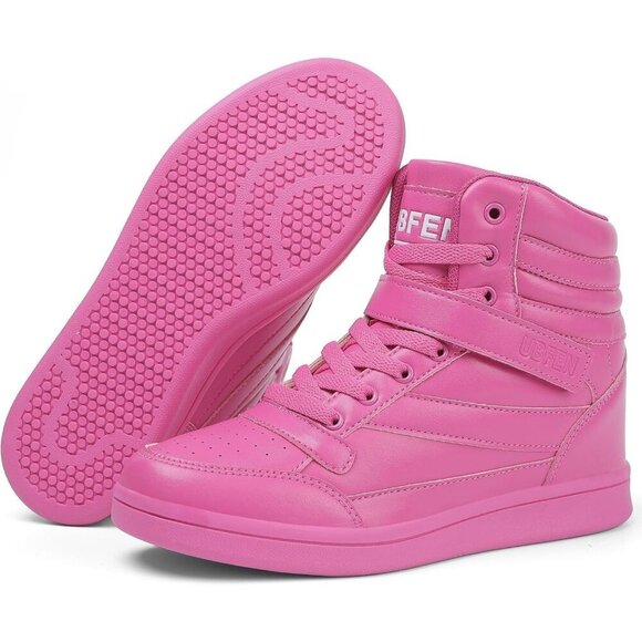🆕Pink Women's Hidden Wedge High Top Sneakers 5.5cm Platform Bootie Casual Shoes - Picture 2 of 6